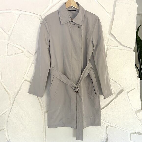 Gucci Womens 40 Old Money Designer Luxury Gray Trench Coat Jacket Bamboo Belt - Picture 1 of 16